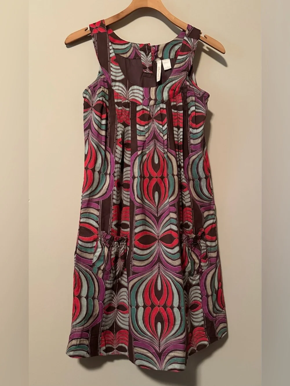Red Camel Sleeveless Patterned Cotton Dress - Picture 1 of 4